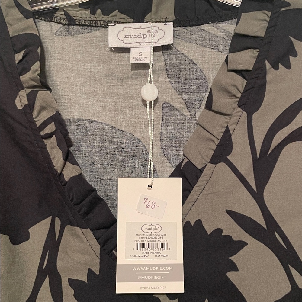 NWT Mud Pie Olive Floral Ruffle Sleeve Dress - Picture 3 of 6